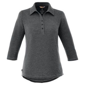 Women's 3/4 Sleeve Polo, Heather Dark Charcoal, Size Large - NEW with Tags
